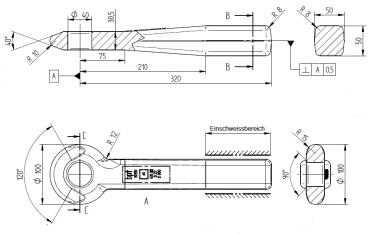Drawbar eye to weld in tow bars [ 40 mm] 50 x 50 mm - BPT